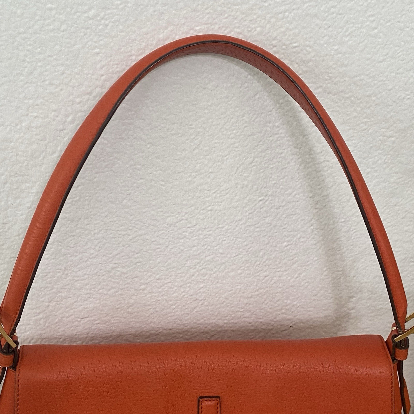 Salvatore Ferragamo Gancini Shoulder Leather Bag Deep Orange & Silver Hardware.