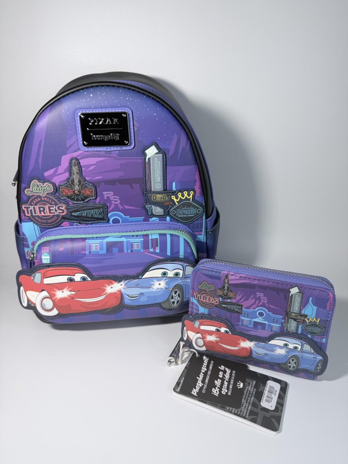 NWT Loungefly Cars Lightning McQueen & Sally Light-Up Mini Backpack And Wallet