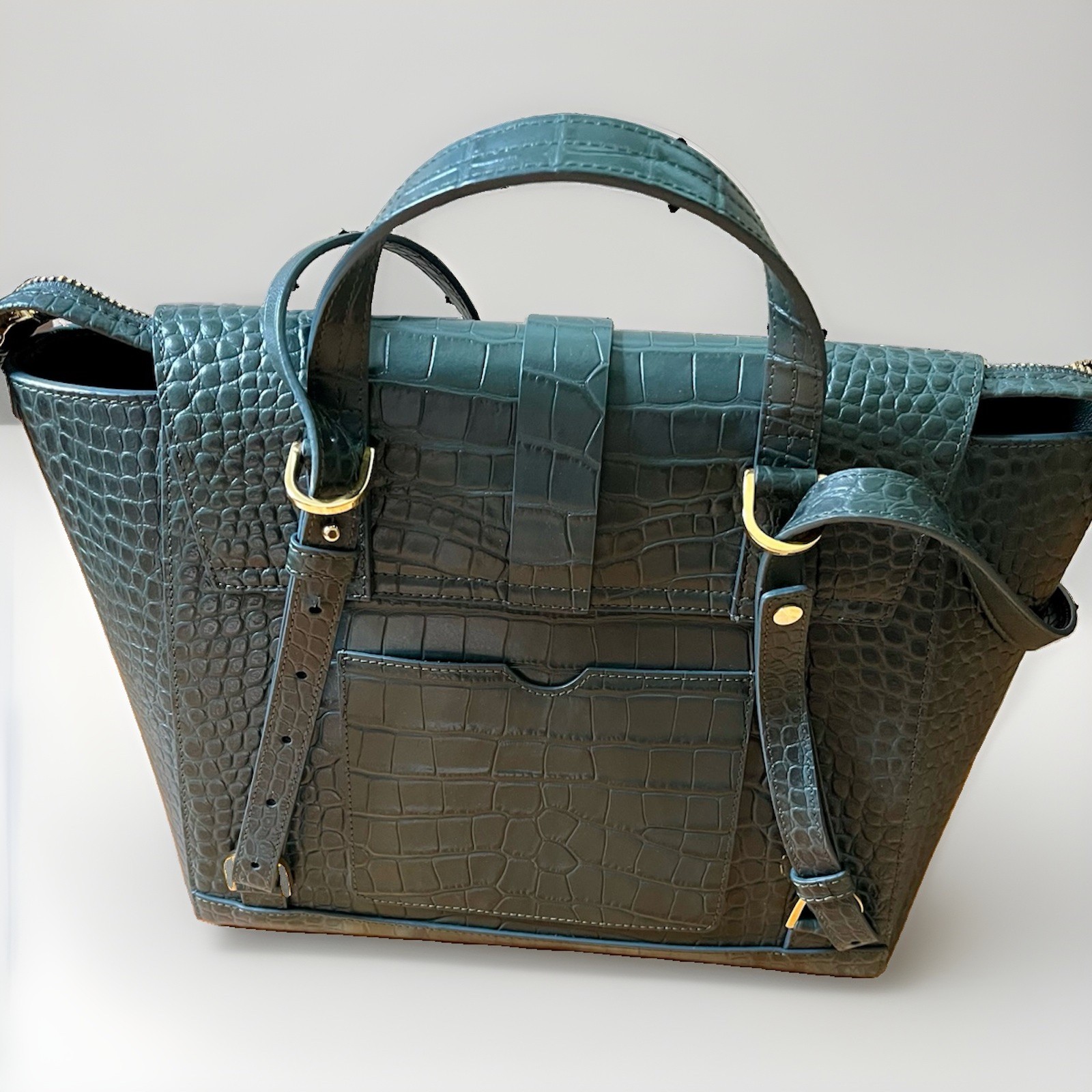 SENREVE Large Maestra Bag — Dragon Forest Green Croc Embossed Leather (NWOT)
