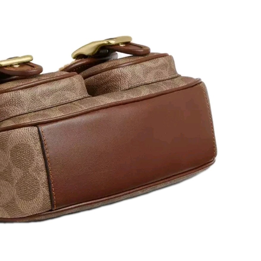 Coach Ashton Signature Canvas Shearling Buckle Bag Crossbody Tan Vintage Brown