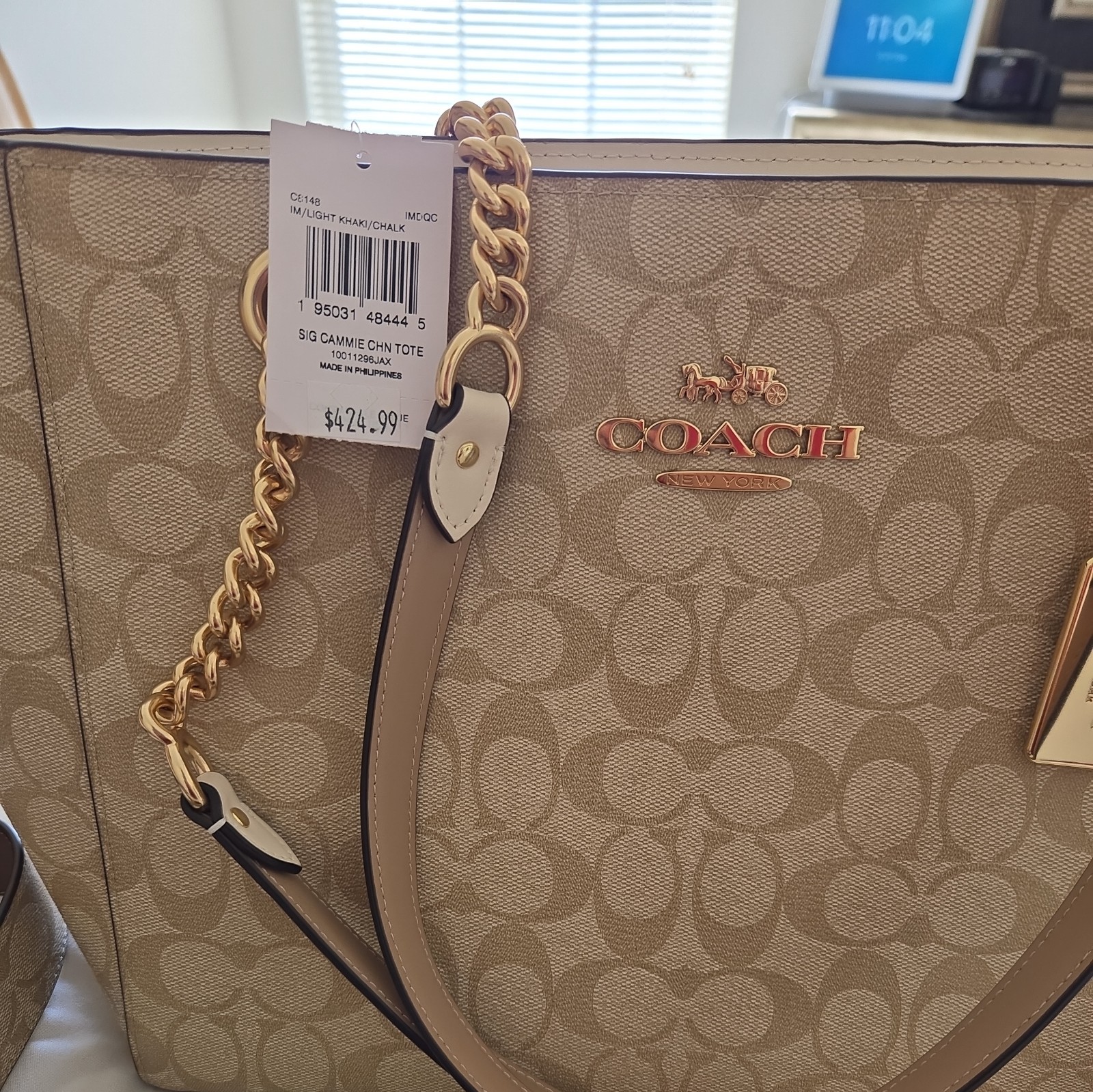 Coach Cammie Chain Tote, Wallett, Belt Light Khaki Chalk Gold 3 pcs