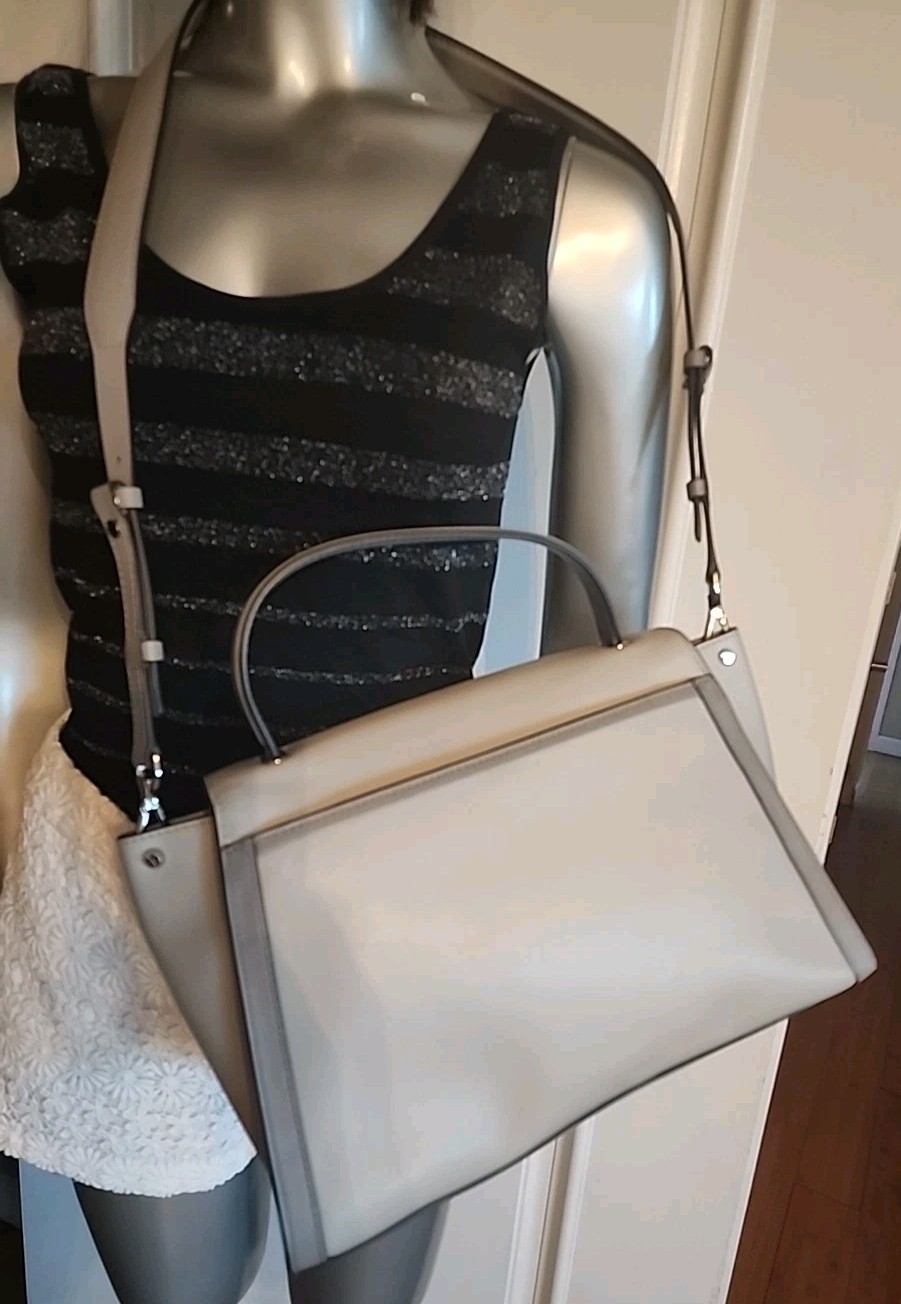 Michael Kors Whitney Large Top Handle Leather Satchel in Aluminum/Pearl Grey