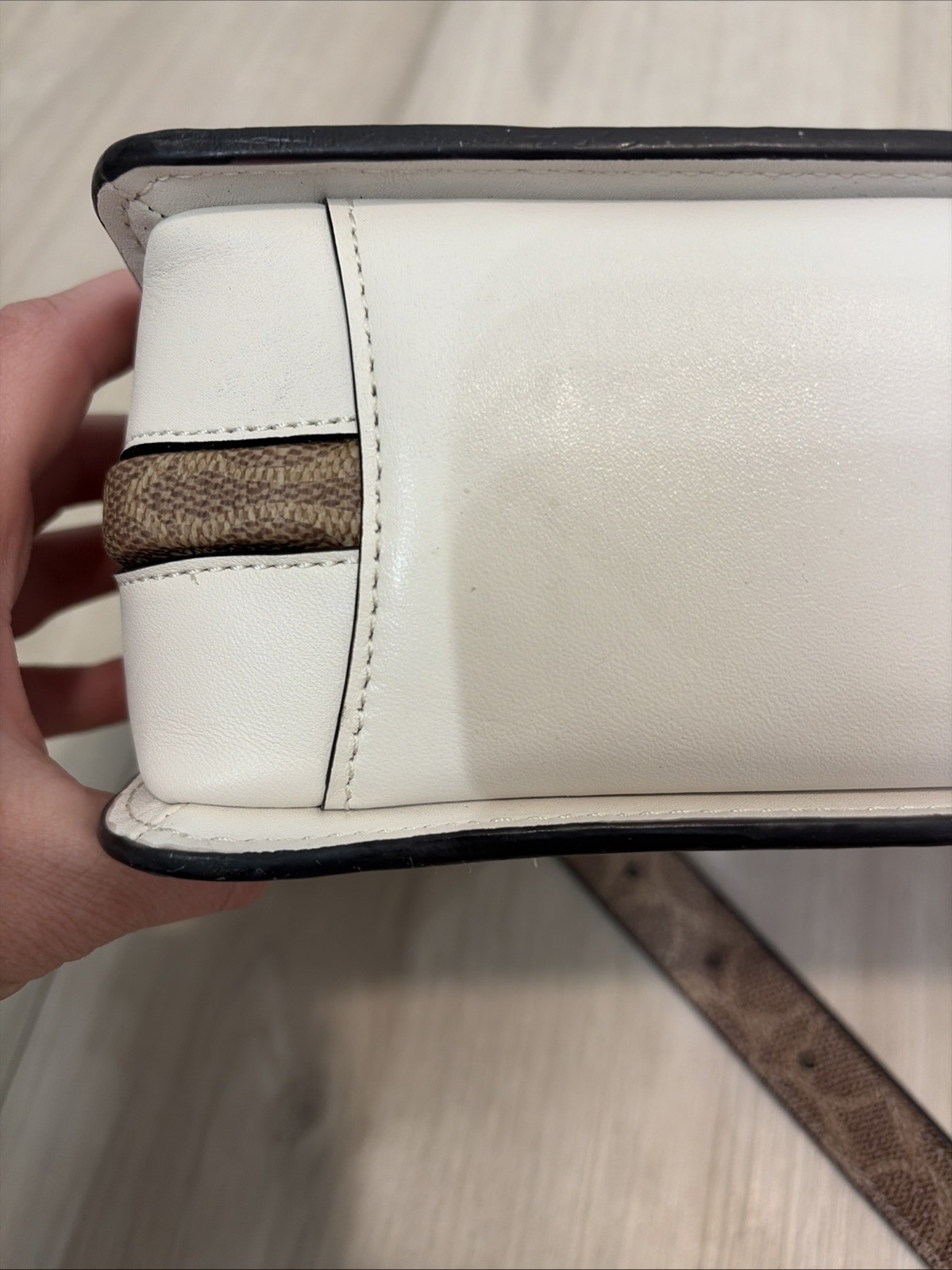COACH Dreamer Shoulder Bag in Signature Canvas Colorblock – Tan Chalk #76046