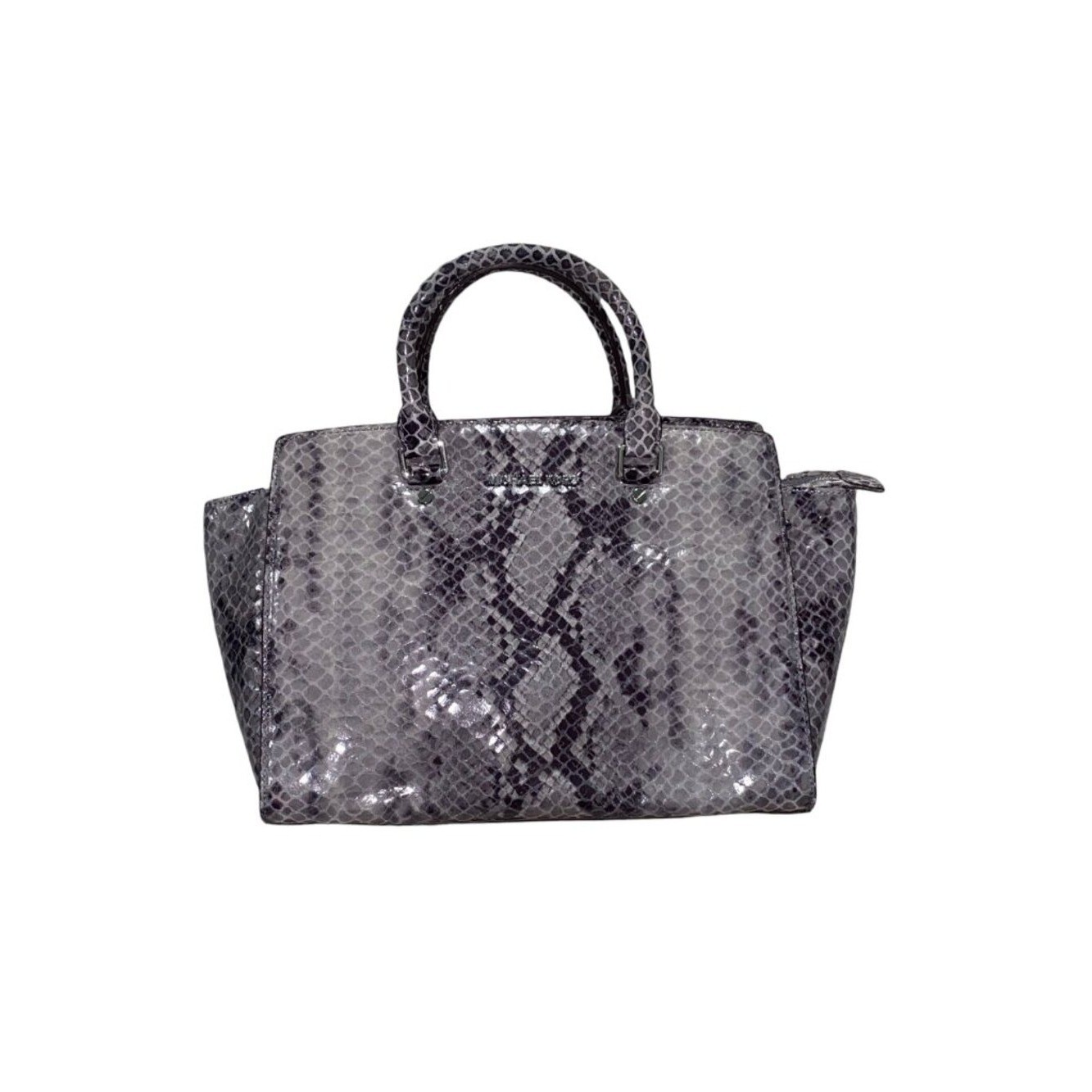 NWT Michael Kors Selma Large Satchel Genuine Leather DK Slate Snake Print