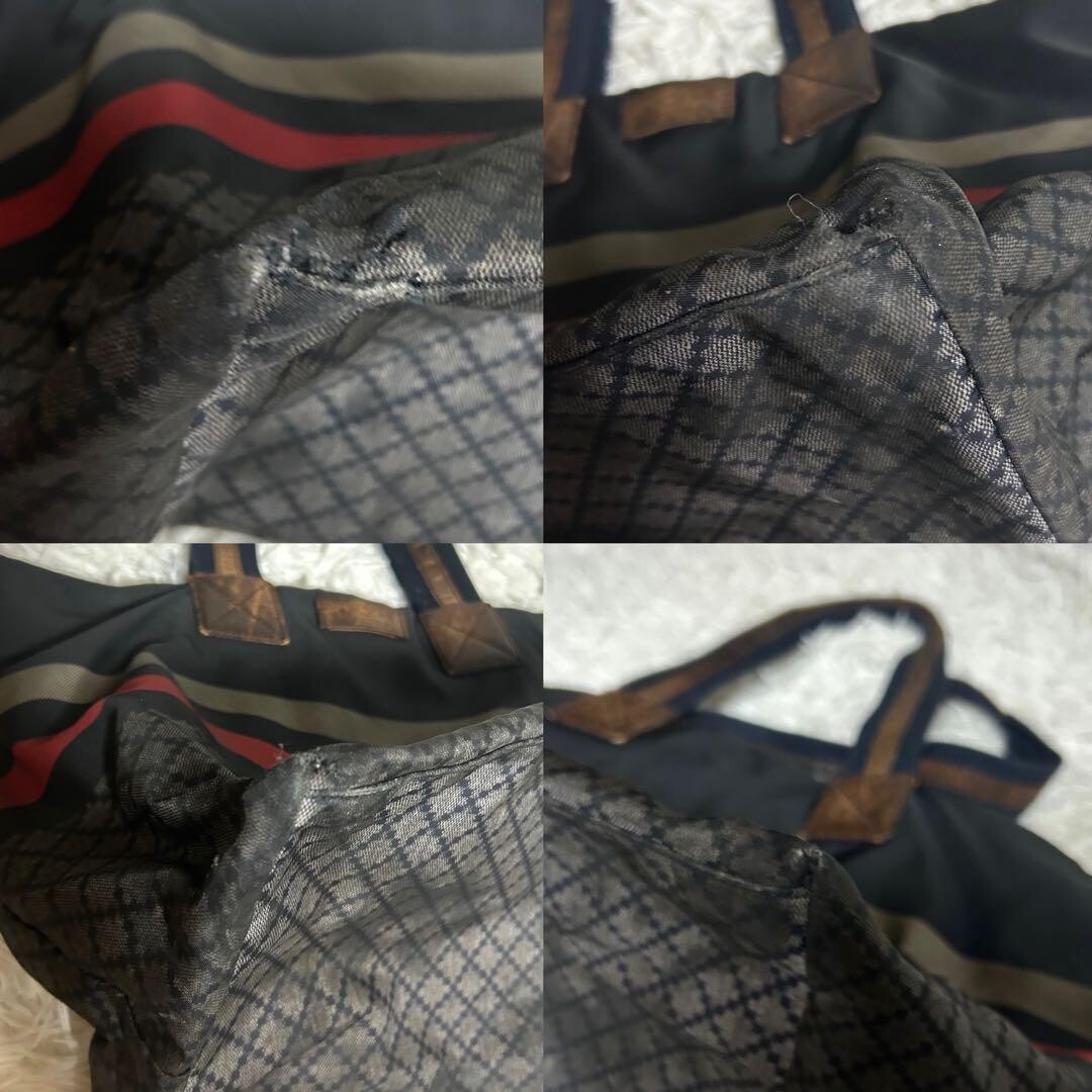 Gucci Sherry Line GG Pattern Boston Tote Bag Brown Leather Vintage 41cm 32cm