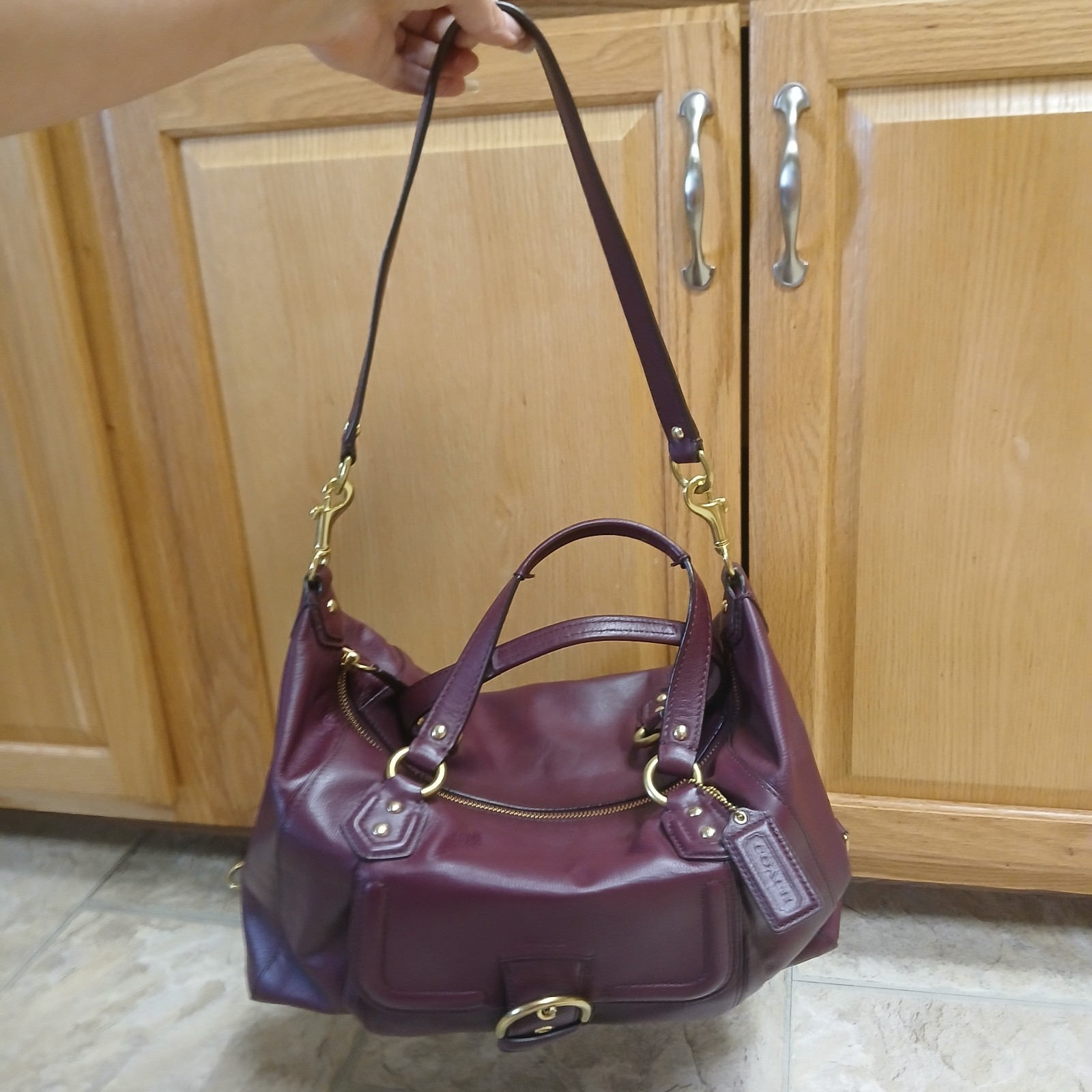 Coach Campbell Satchel Plum Purple Leather Handbag F25151 W/Matching Wallet