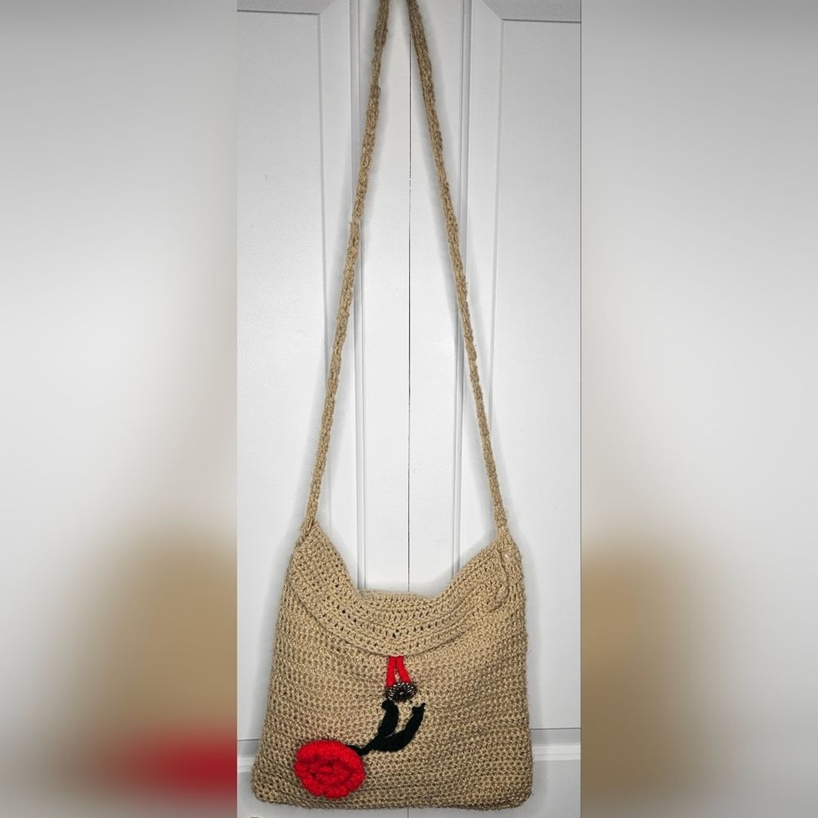Handmade Crochet Women’s Shoulders Bag/Cross-body Bag /Red rose crochet bag