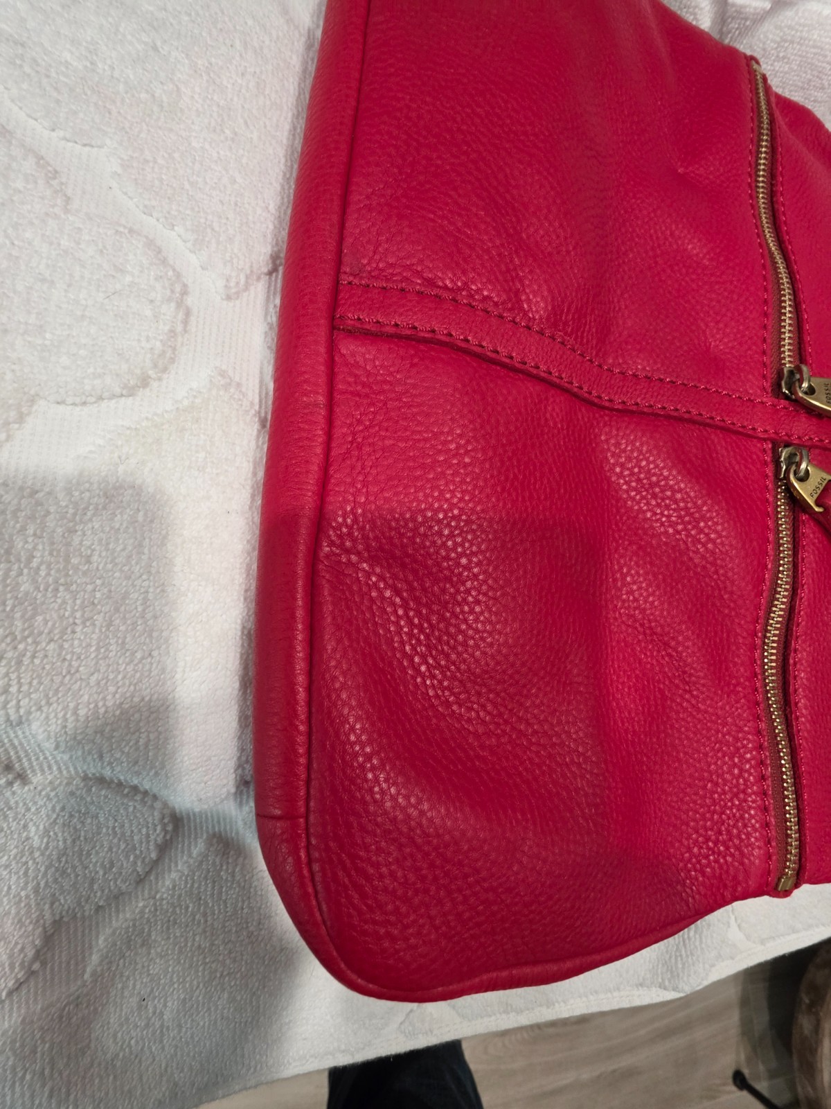 Fossil Tara Cherry Red Leather Shopper Shoulder Bag