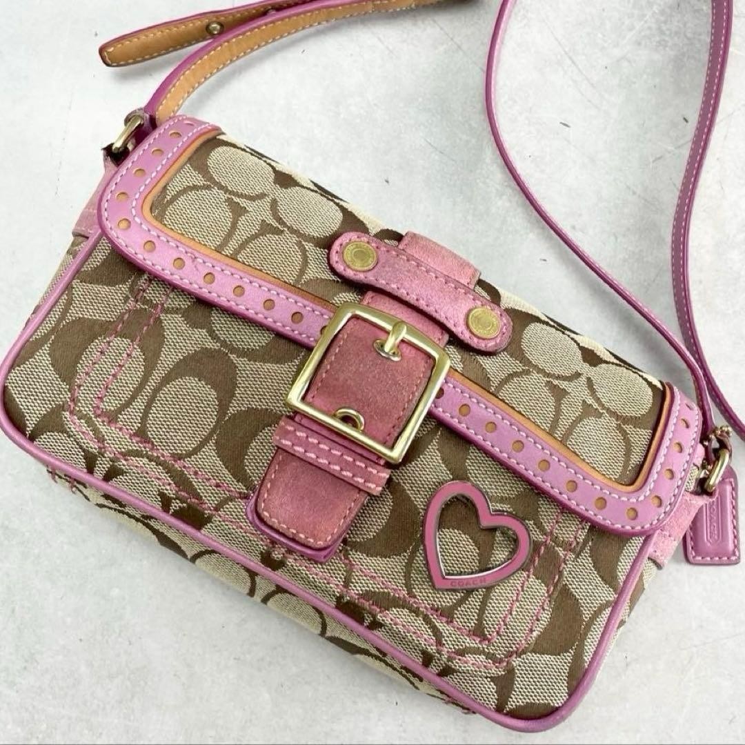 Coach Soho Signature Heart Bag Pink Y2K W21cm H12cm Shoulder Rare Vintage Japan