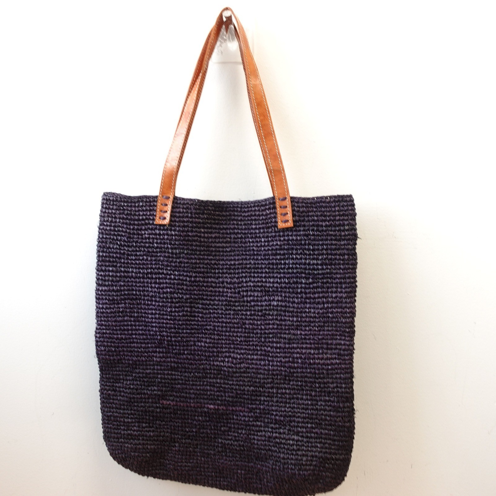 Mar Y Sol Raffia Shoulder Tote Bag Navy Indigo Straw Woven Shopper Beach Boho