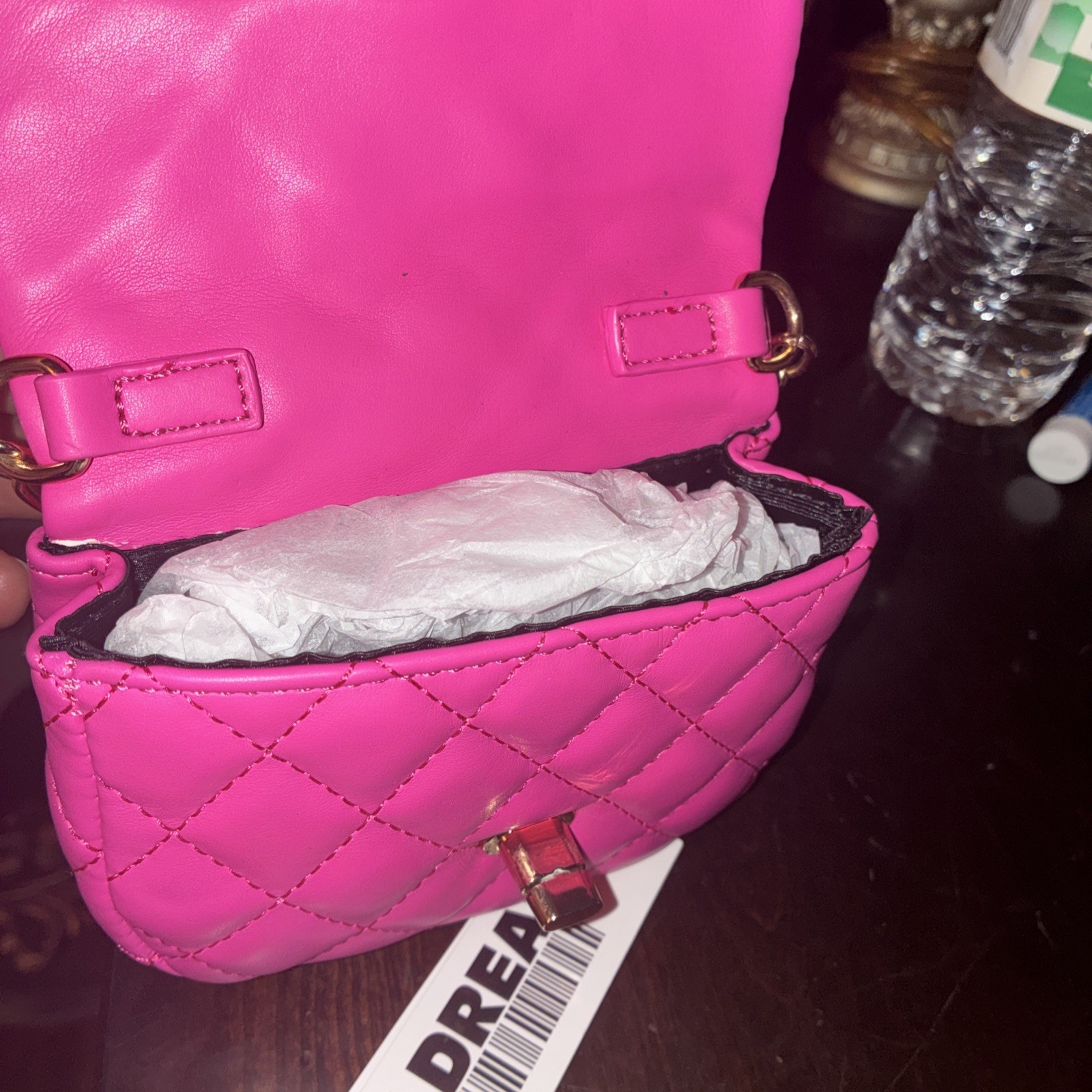 New Like Dreams Women’s Small Marshmallow Vegan Leather Quilted Hot Pink Gold