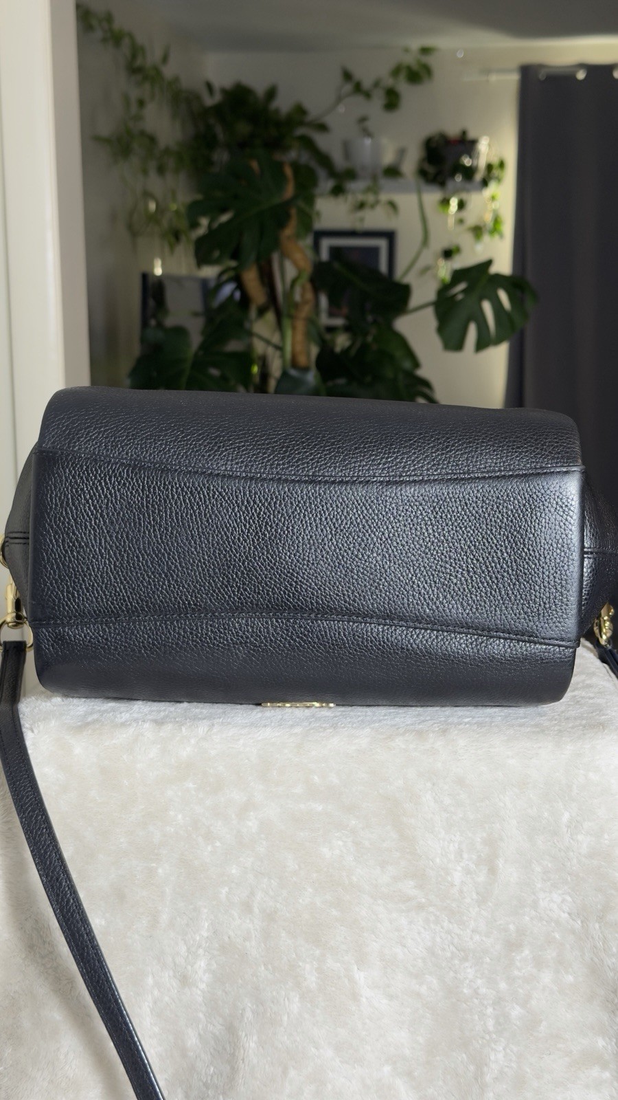 COACH Black Pebbled Leather Elise Satchel Crossbody Shoulder Bag Gold Logo 79316