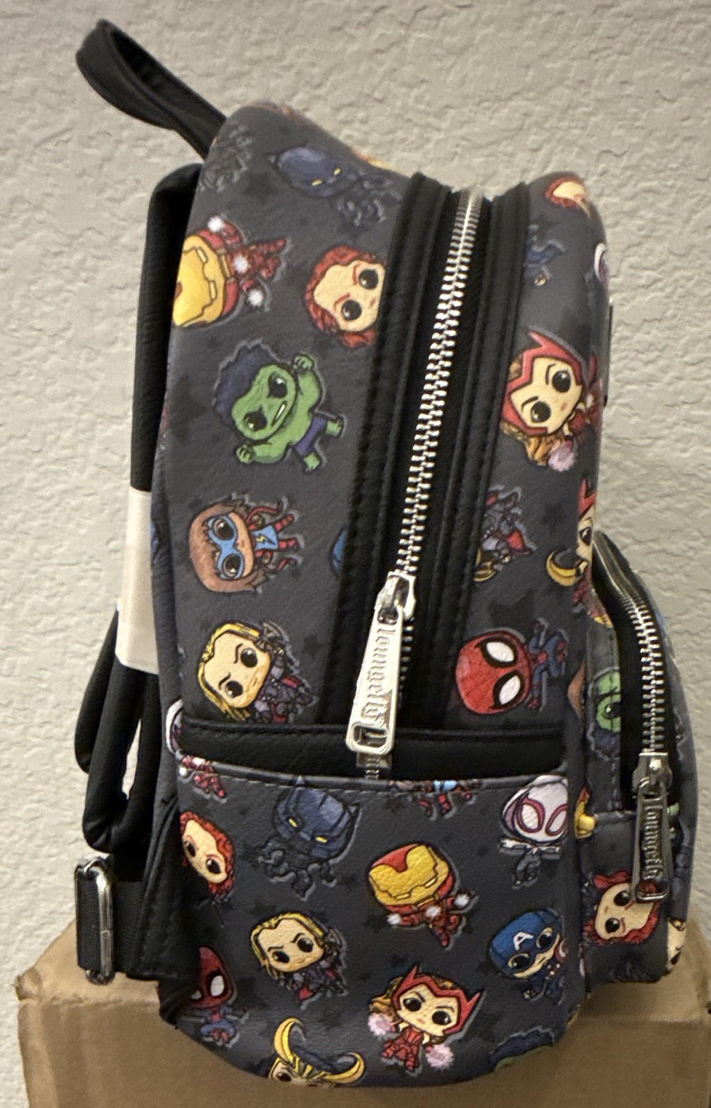 Loungefly Marvel Avengers Mini Backpack Character Print Black/Multicolor Pockets
