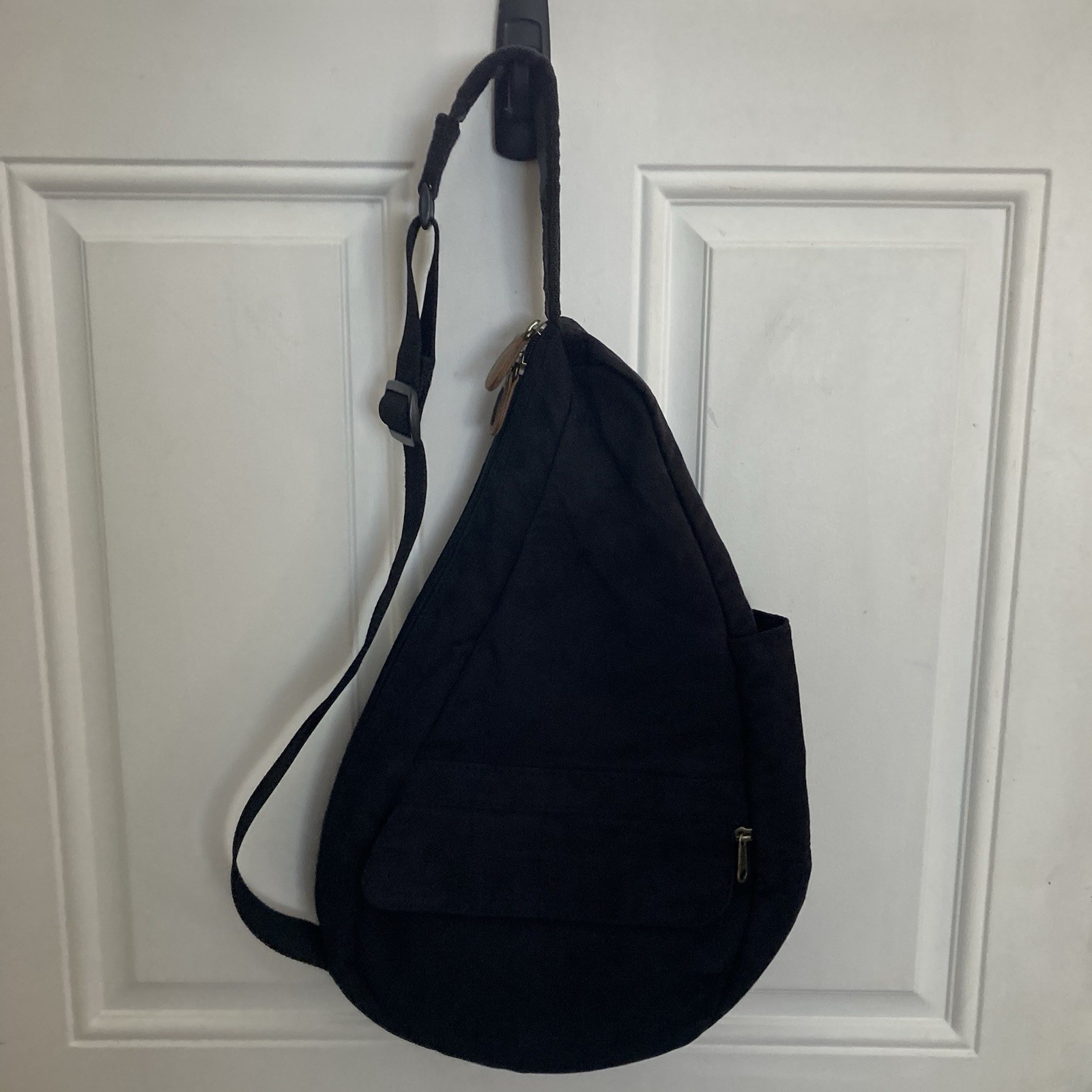 Vtg LL Bean AmeriBag Healthy Back Sling Backpack Black Microsuede 17” x 12”