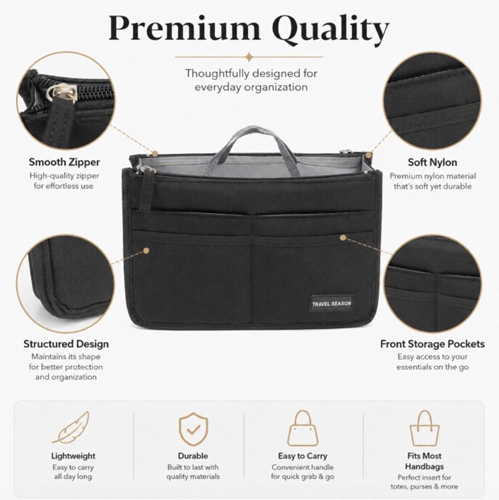 Multi Pocket Handbag Organizer Insert Purse Liner Pouch Tote Bag Organizer