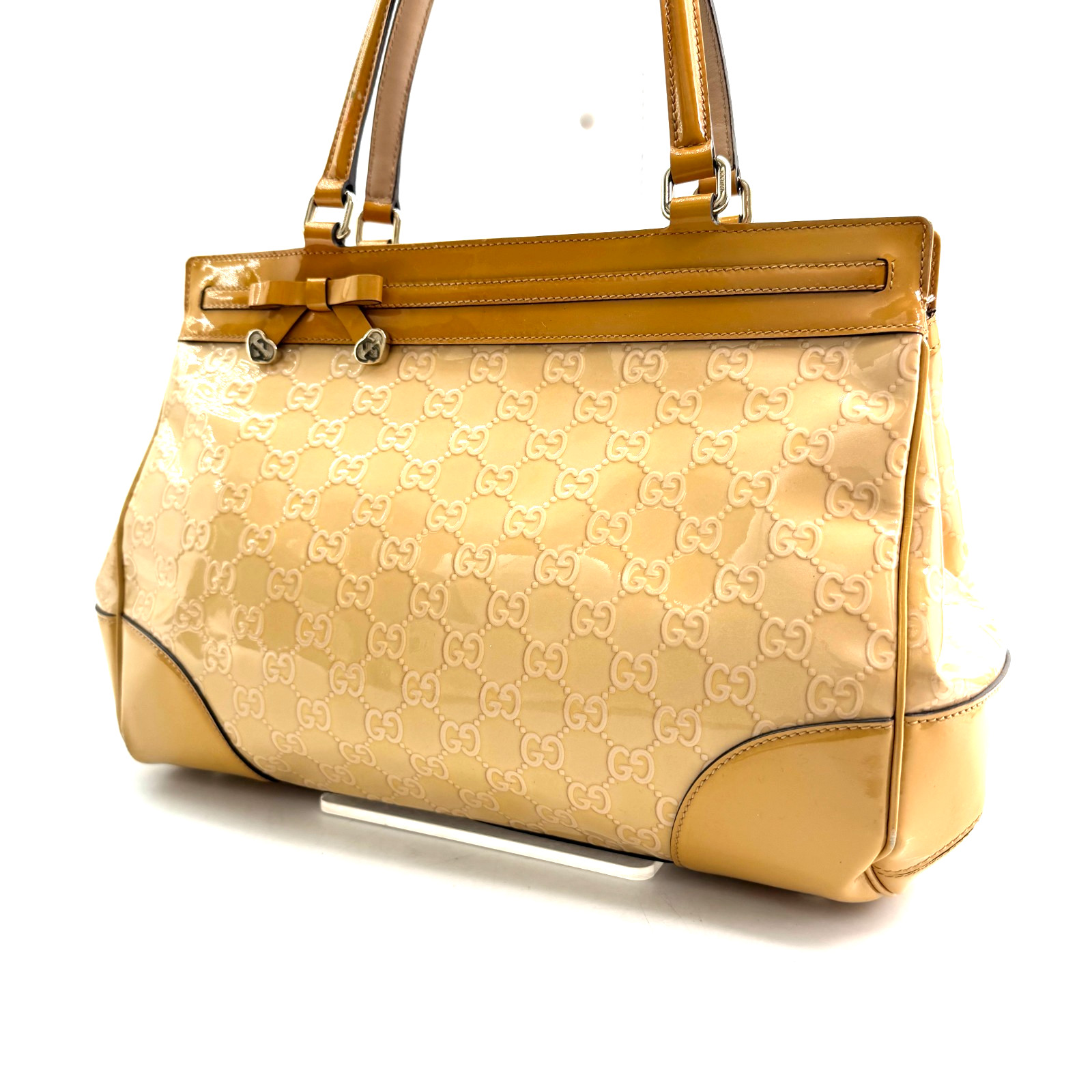 Gucci Sima Shoulder Bag Patent Leather Shiny Ribbon Authentic 553T0478