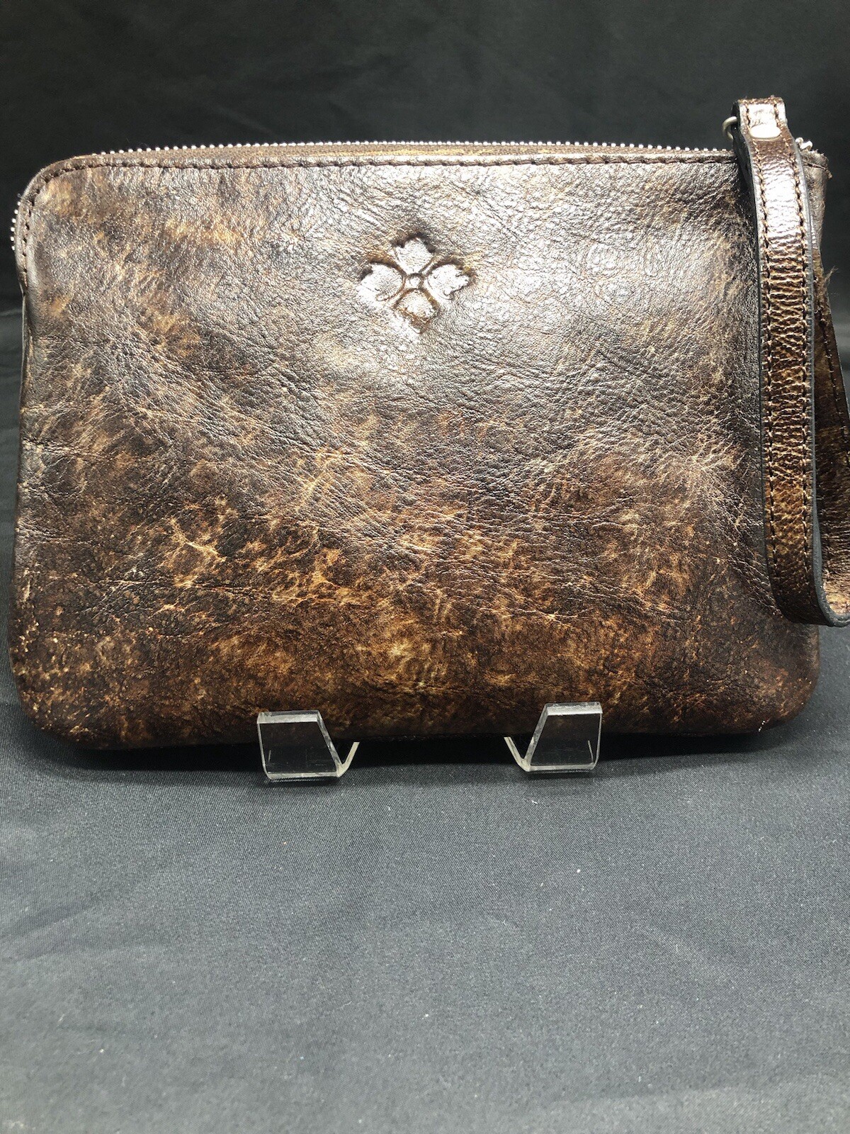 Patricia Nash Turquoise Tooled Brown Leather Wristlet Wallet Pouch 8.5 X 6.5 “