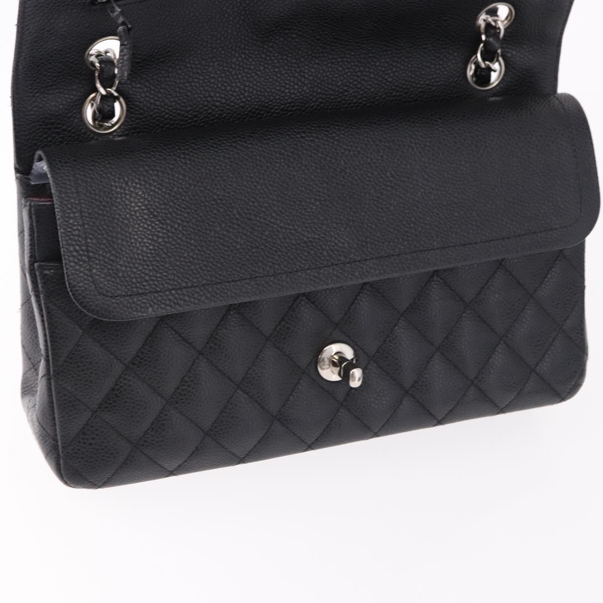 CHANEL Chain Matelasse 25 Bag Grained Calf Skin Black Silver CC Auth yk20613SM