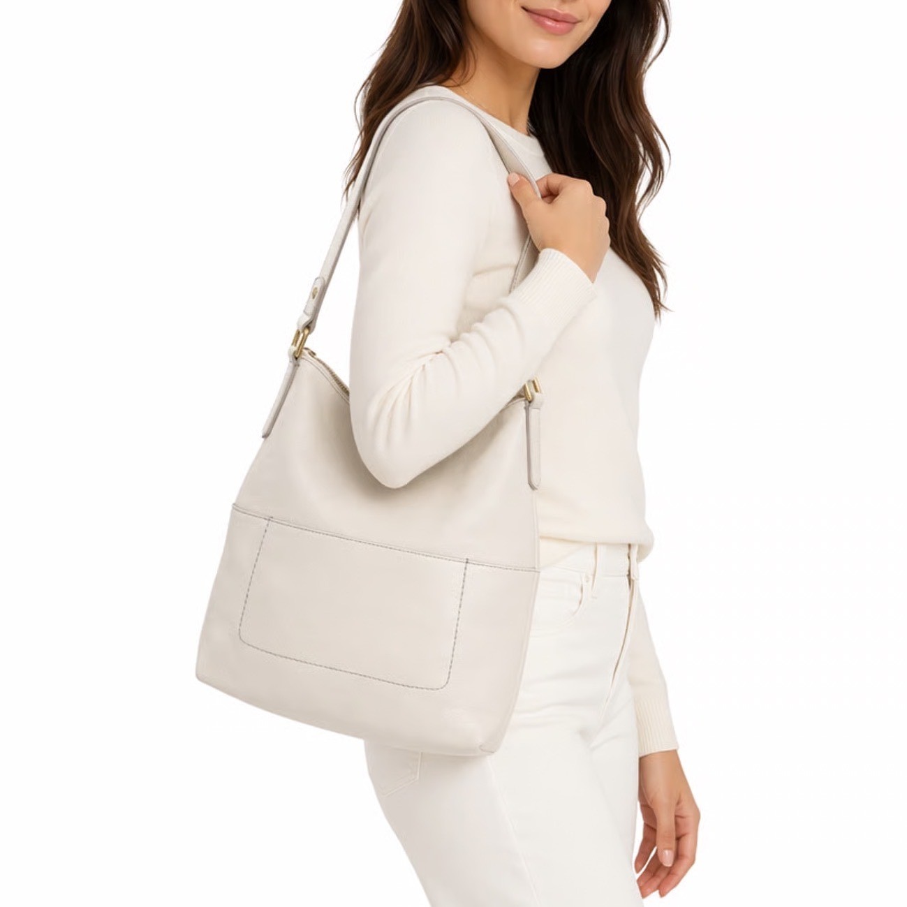 Womens Handbag Summit White Leather Pockets Detachable Strap Sangle Bucket Bag