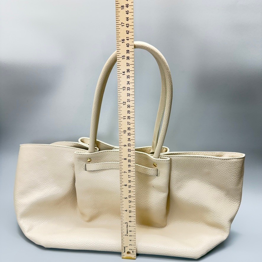 Isadora Italian Made Oversized Cream Pebbled Leather Tote Bag Summer Statement