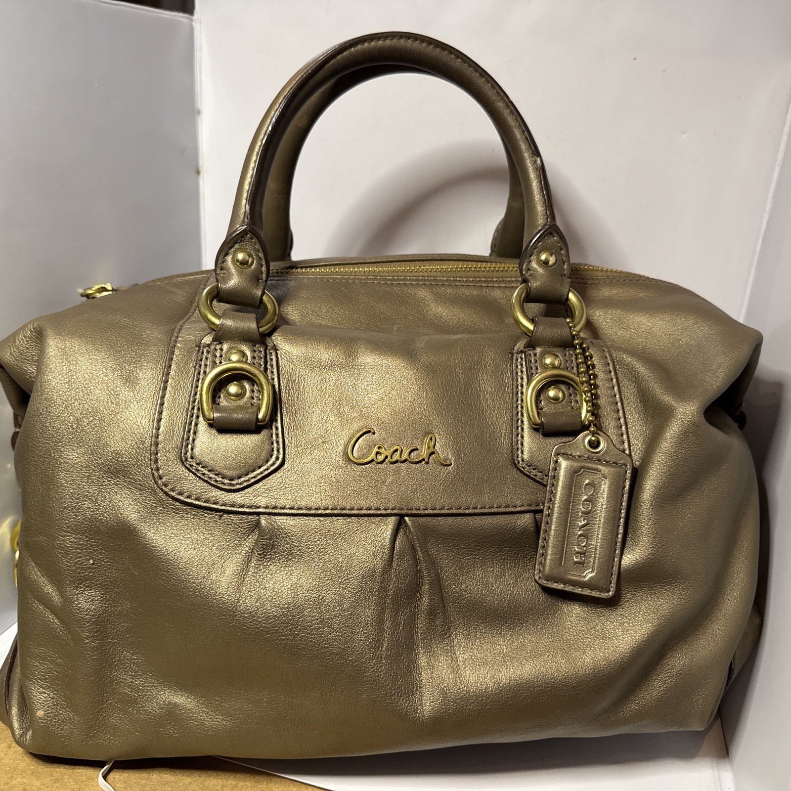 Coach Soft Leather Ashley Convertible Satchel #F15447 Bronze Metallic Bag Large