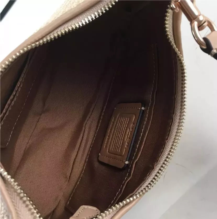 COACH CR350 Teri Shoulder Bag Crossbody Straw Leather Latte Outlet