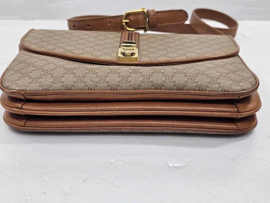 CELINE Shoulder Bag Macadam Brown Turn Lock Authentic From Japan