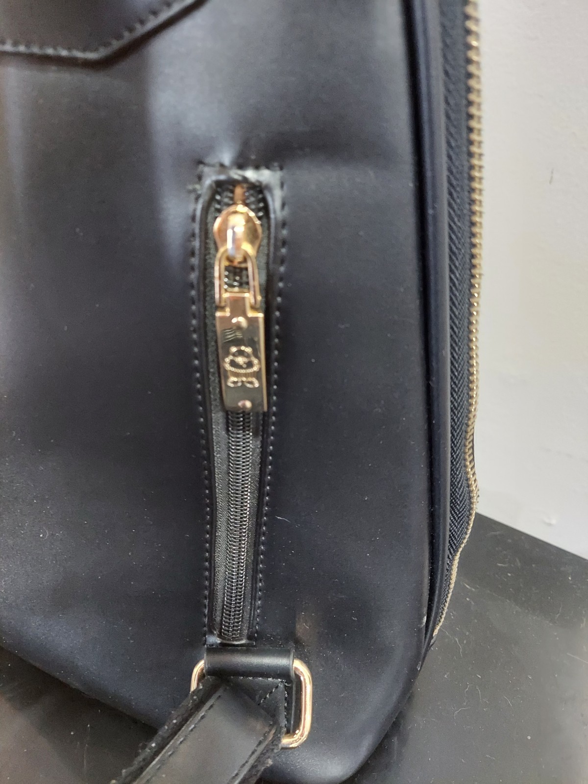 bebe Black Small Backpack Purse Gold Hardware Polka Dot Lined Inner Pockets