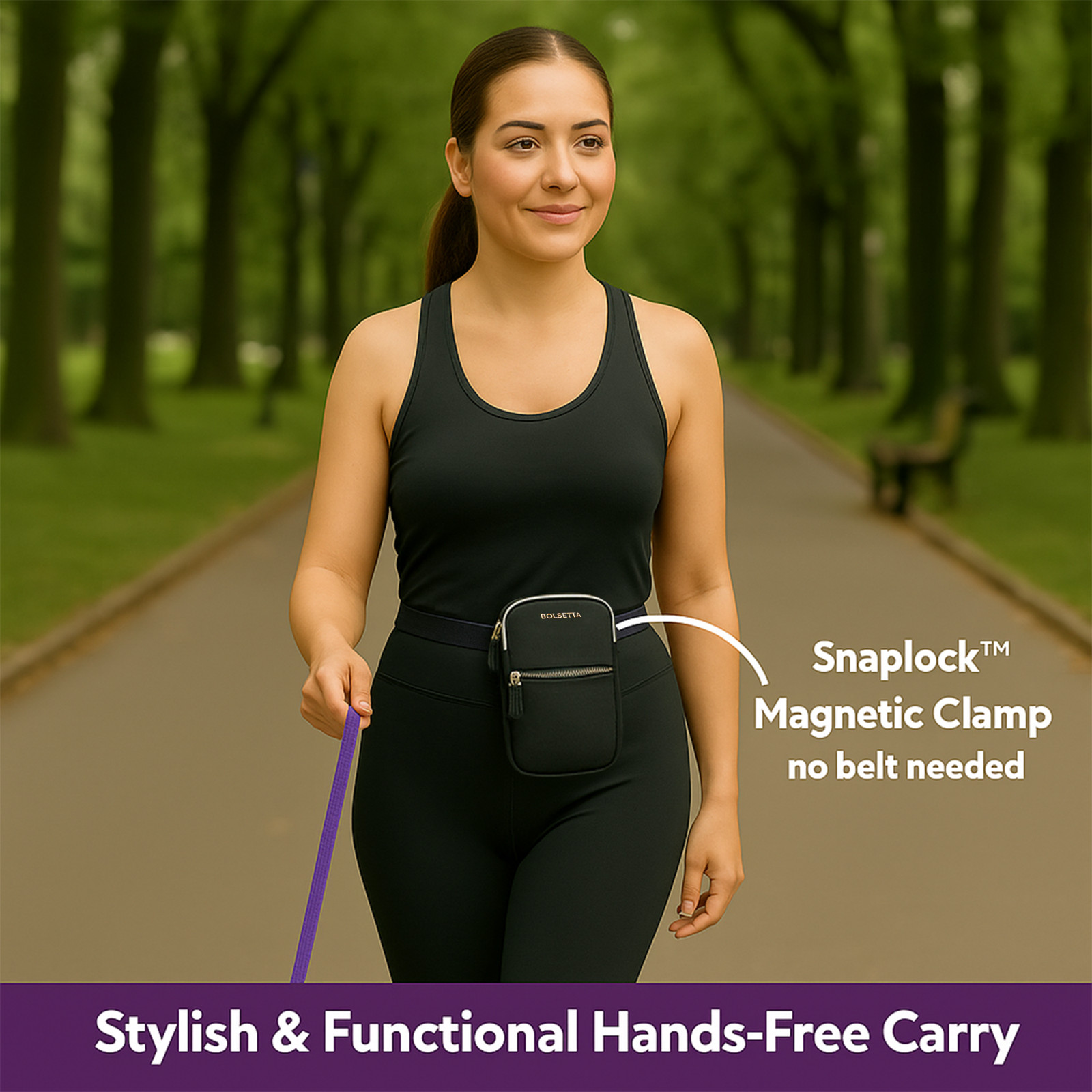 Bolsetta Magnetic Zippered Hip Pouch – Beltless Handbag + RFID – AMERICANA
