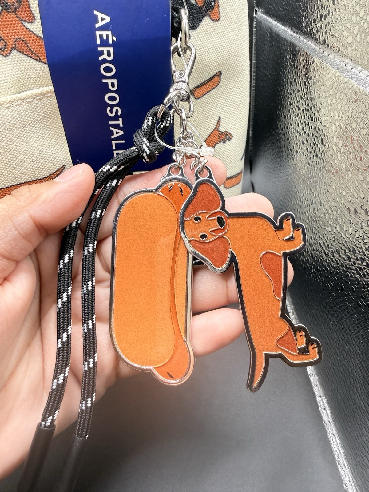 Aéropostale AERO Dachshund Print Mini Tote w/ Detachable Strap & Charm
