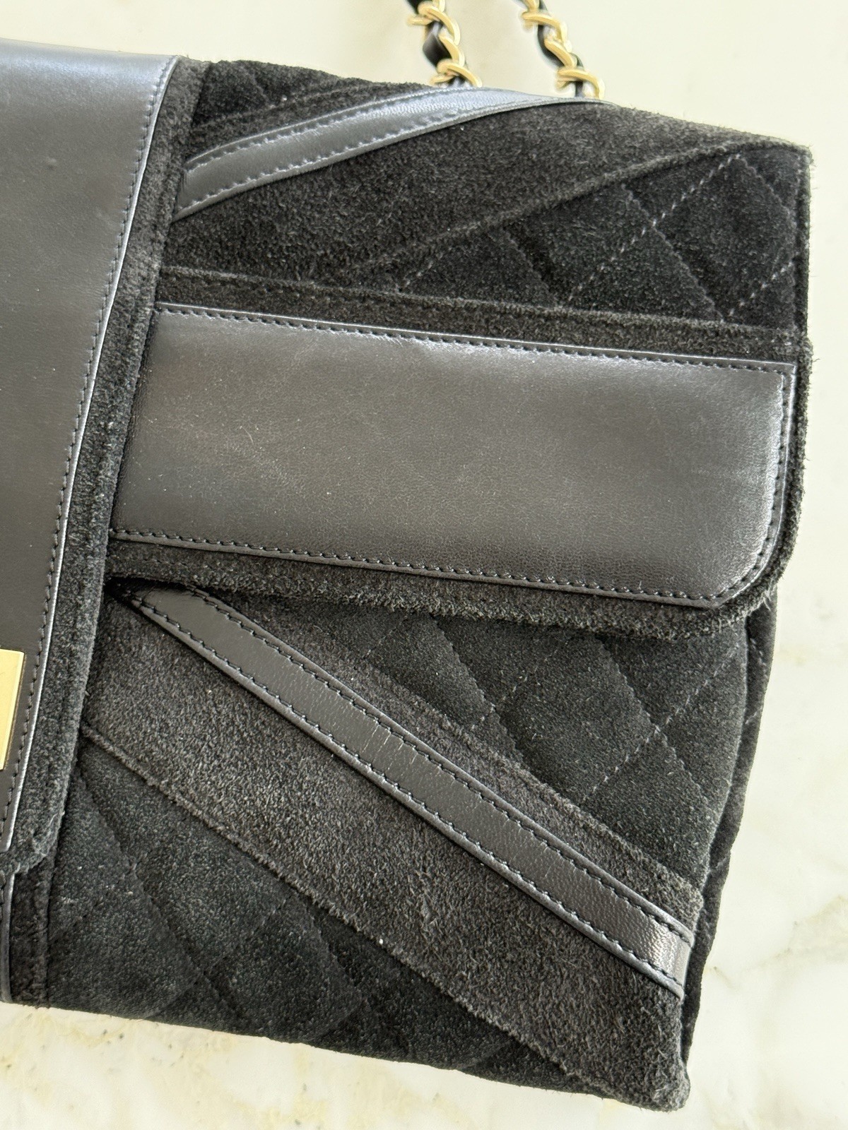 CHANEL Black Suede Reissue 2.55 Union Jack British Gold Chain Flap Bag RARE