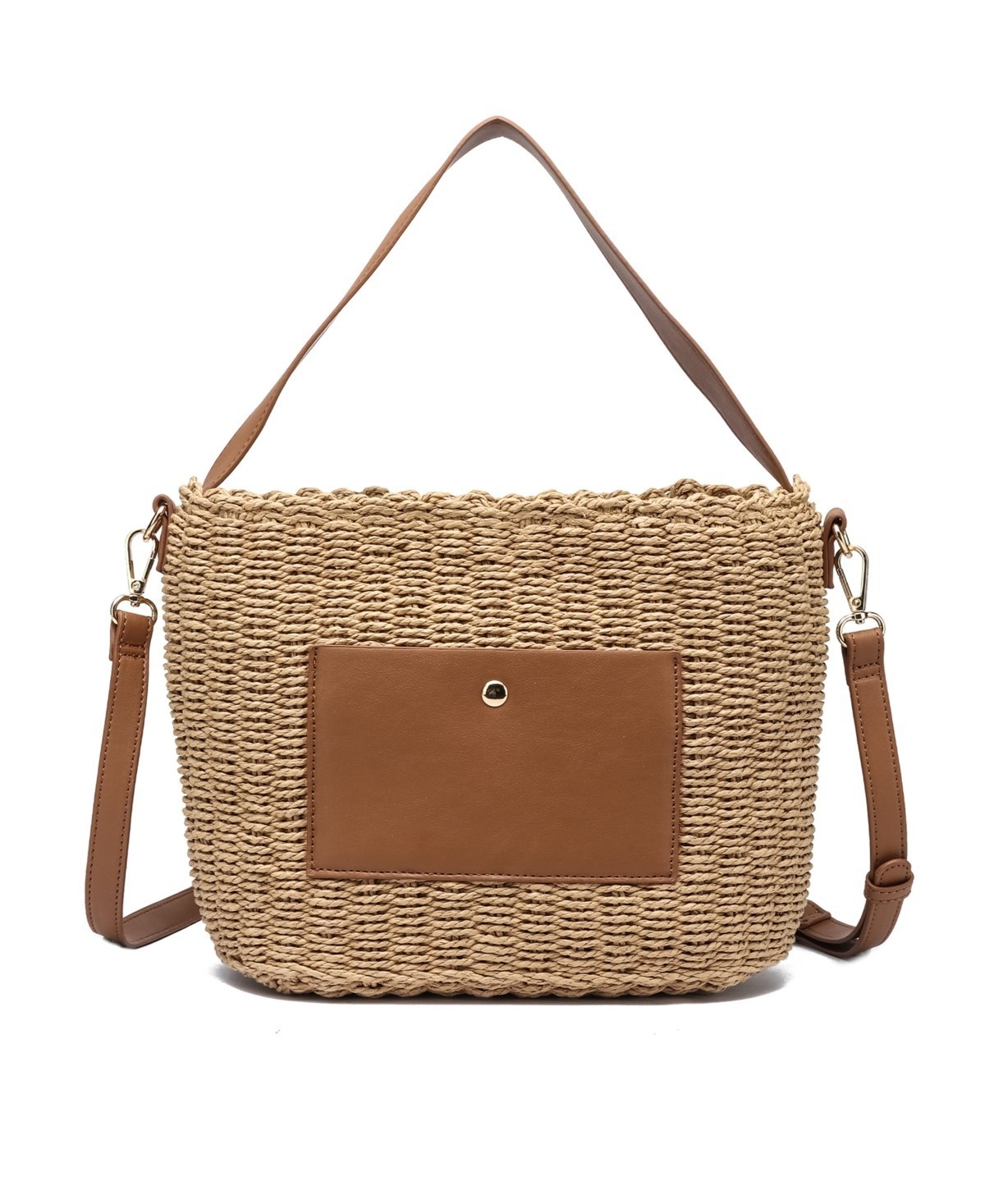 Like Dreams Sunset Straw Bucket Tote Bag Natural Gold