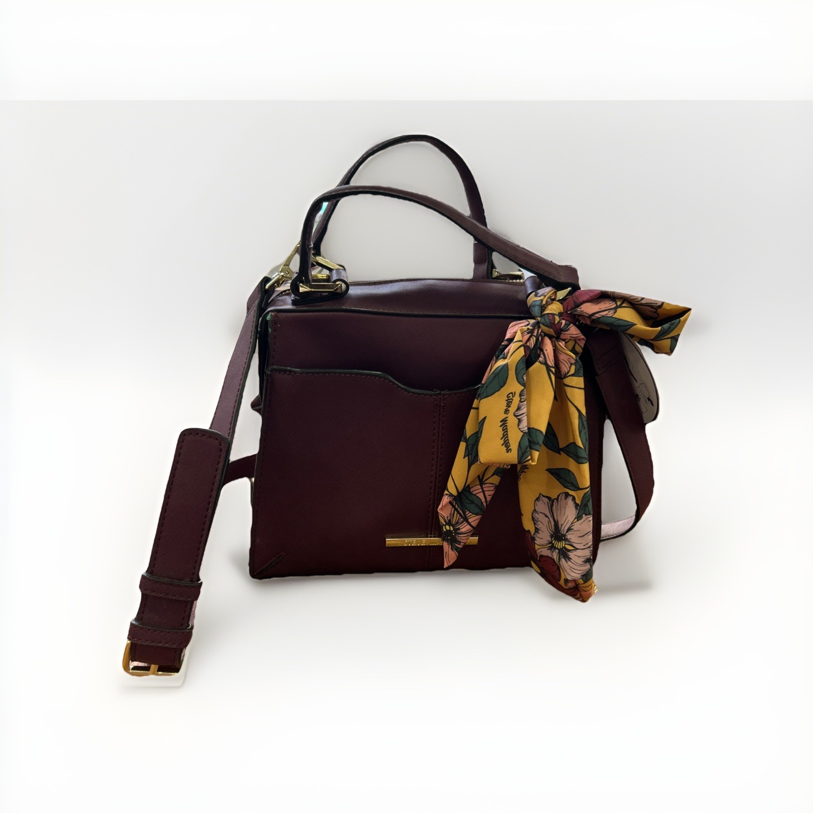 NWT Steve Madden Wine Crossbody Satchel Bag Scarf Office Luxury