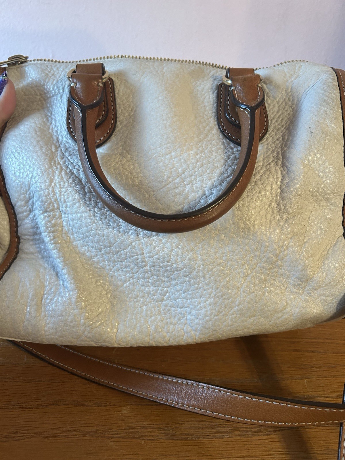 Michael Kors Cream/Camel Jenna Margo Pebbled Leather Purse