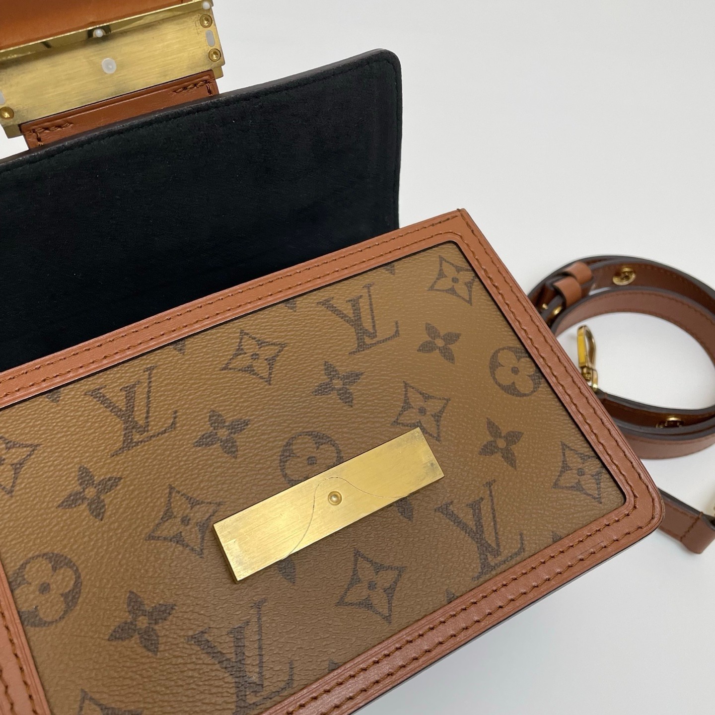 LOUIS VUITTON Dauphine Small Reverse Monogram Canvas Handbag Shoulder Bag Brown