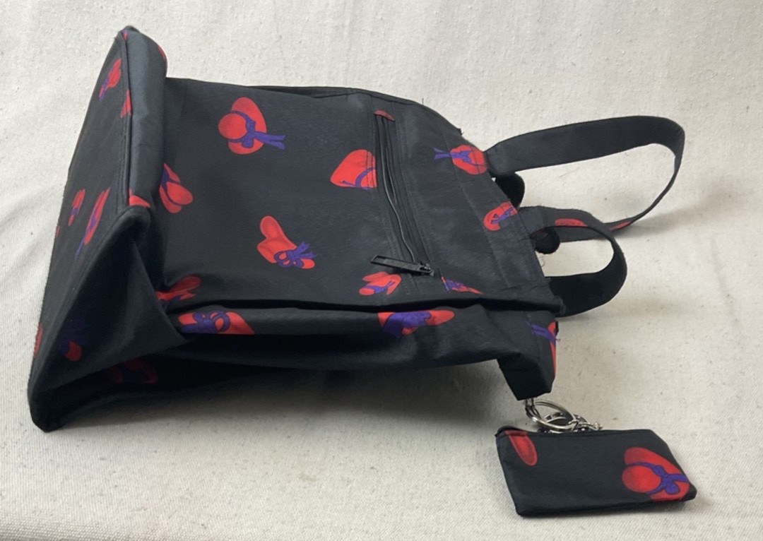 Red Hat Society Tote Bag black with Red and Purple Hats with coin purse