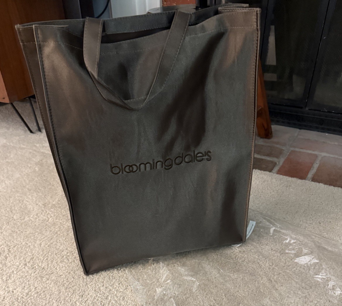 VTG Bloomingdale’s NYC Tote Satin Bag CLASSIC Brown synthetic EUC Nos