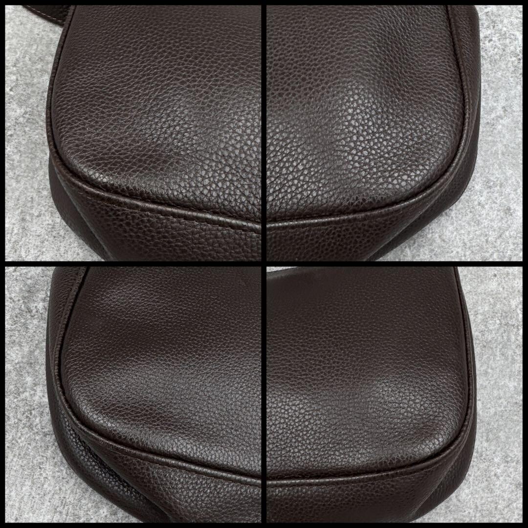 Longchamp Dark Brown Leather Crossbody Bag Pebbled Vintage Y2K Horse Logo 26cm