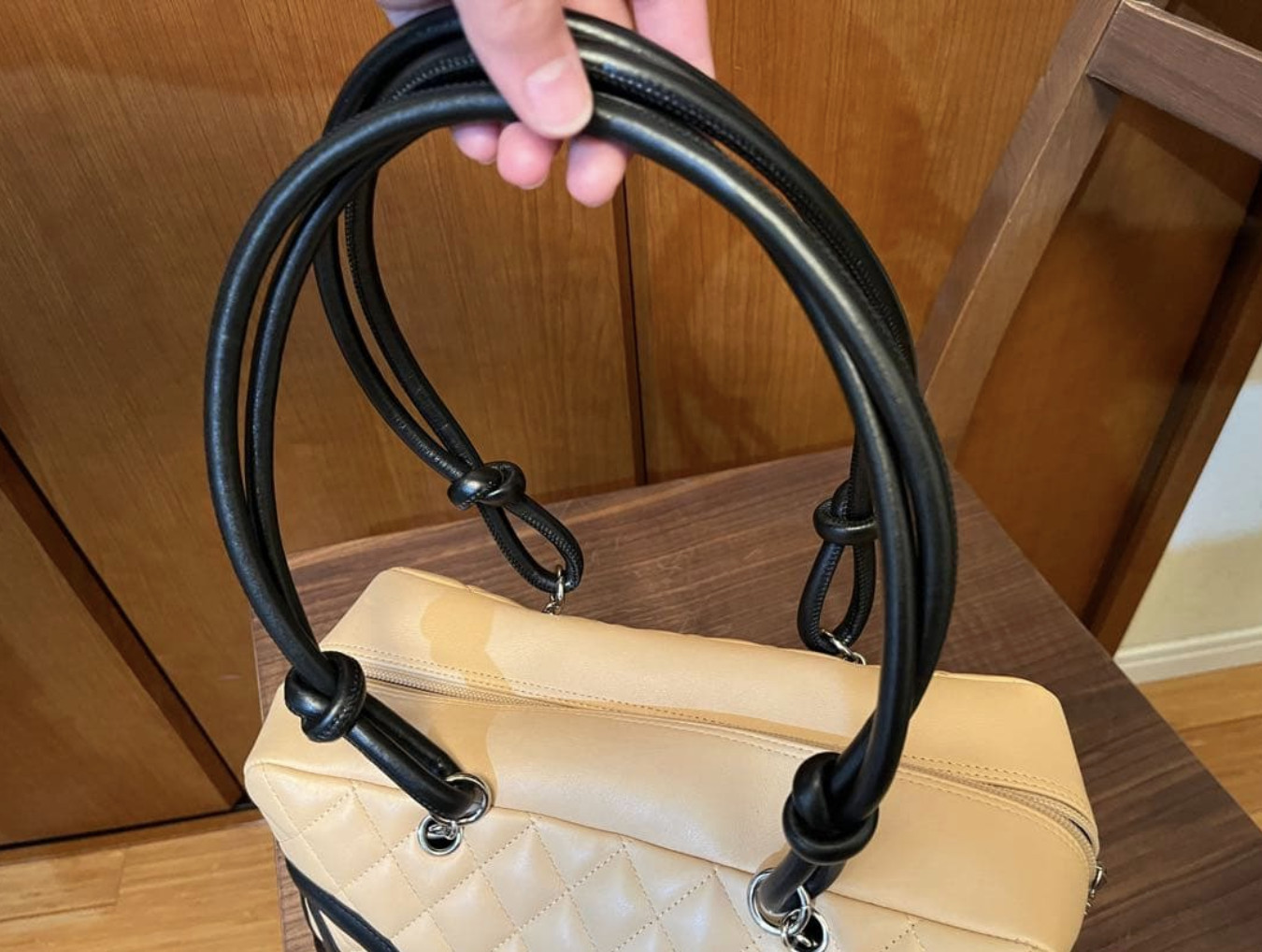 CHANEL Cambon Bowling Bag Shoulder Bag Black Leather Coco Mark Authentic