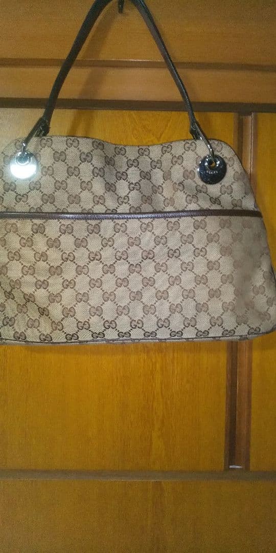 Gucci GG Canvas Handbag Leather Trim 25x24x38in Excellent Condition