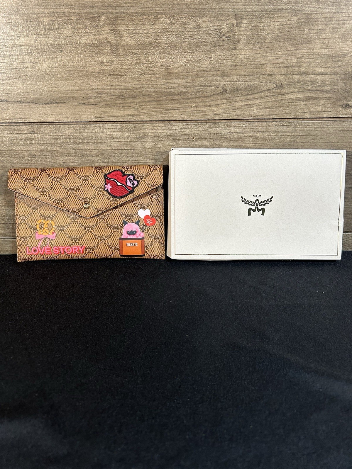 MCM ‘Love Story’ Flat Envelope Pouch Special Edition Decorative Patches 9X5.5”