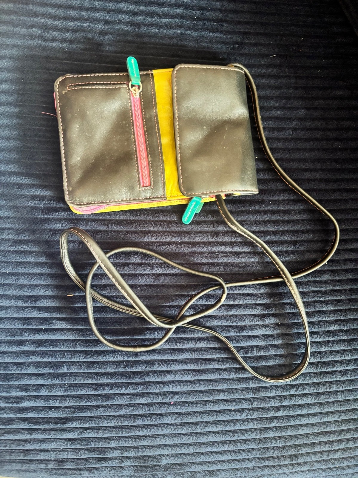 Genuine Leather Color Block Crossbody Wallet with RFID Protection