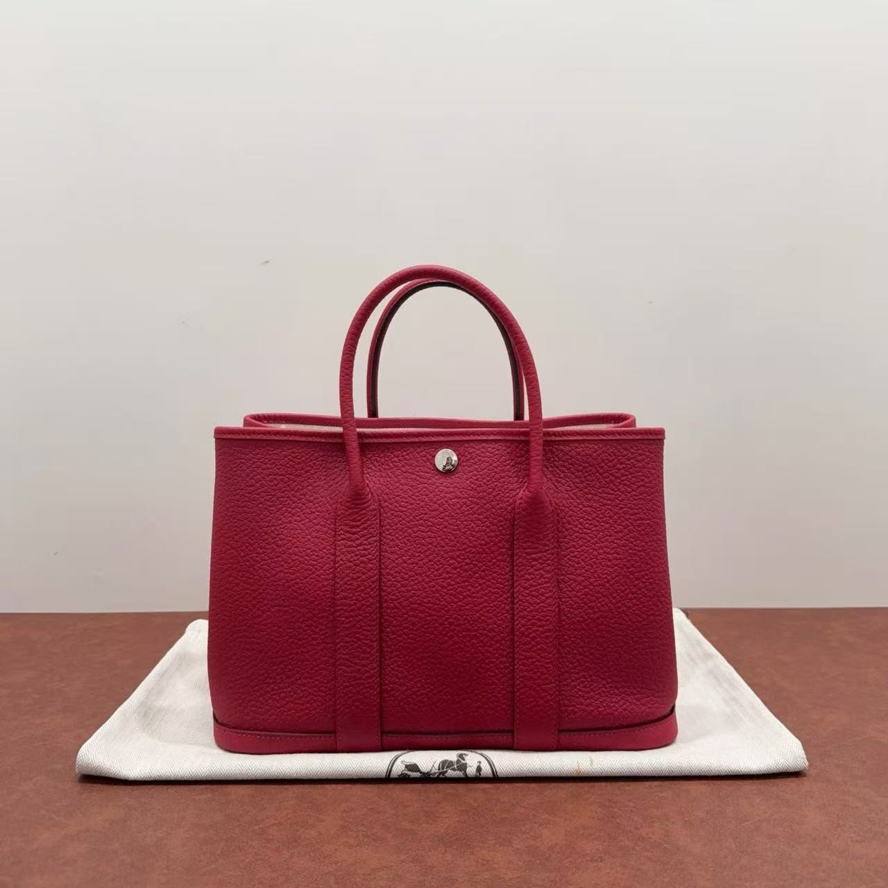 Hermès Mini Garden Party Rouge Grenat Negonda Leather Hand Tote Silver Auth