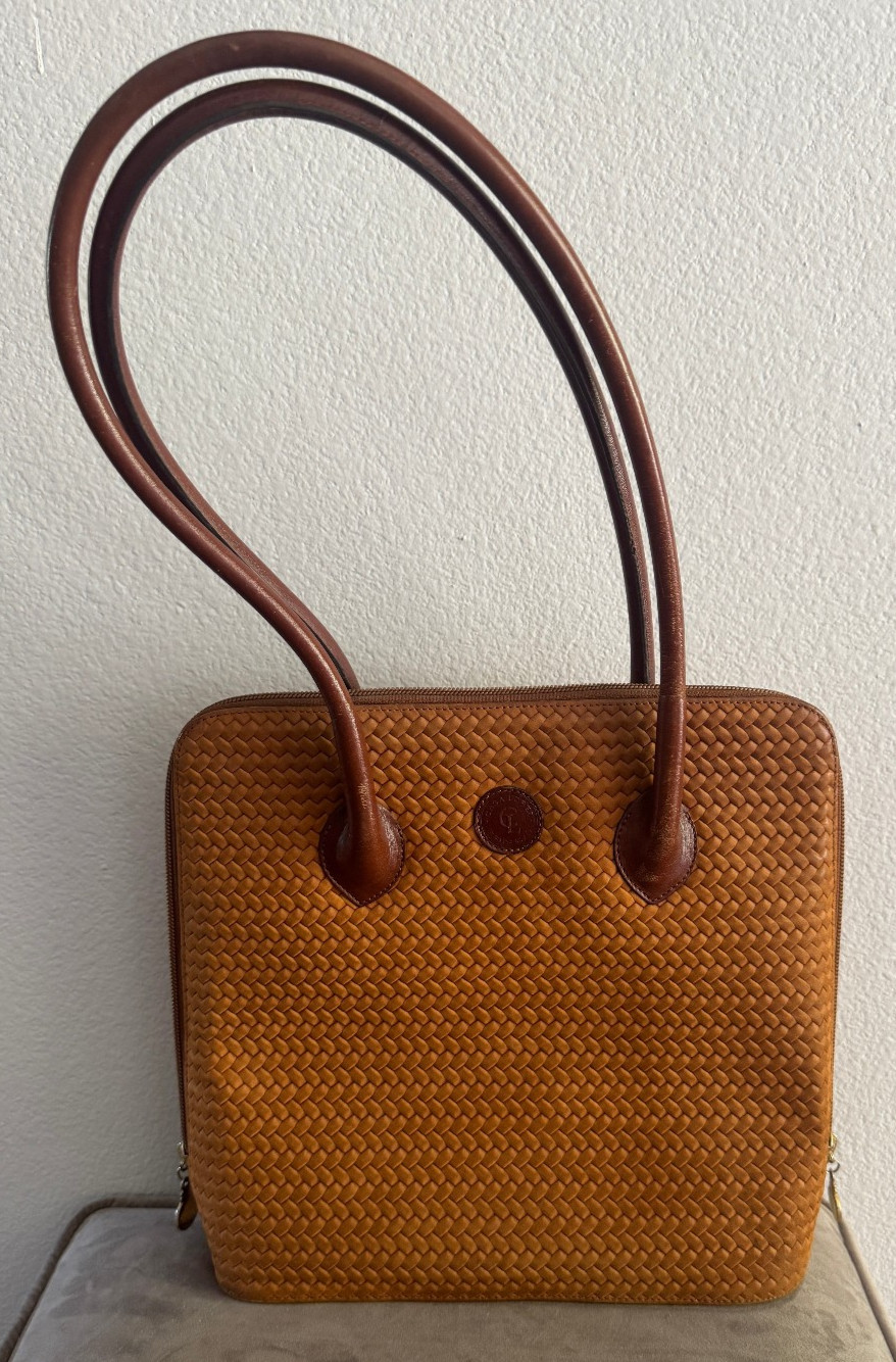 Vintage Casa Lopez Buenos Aires Woven Leather Tote Shoulder Bag Tan Brown