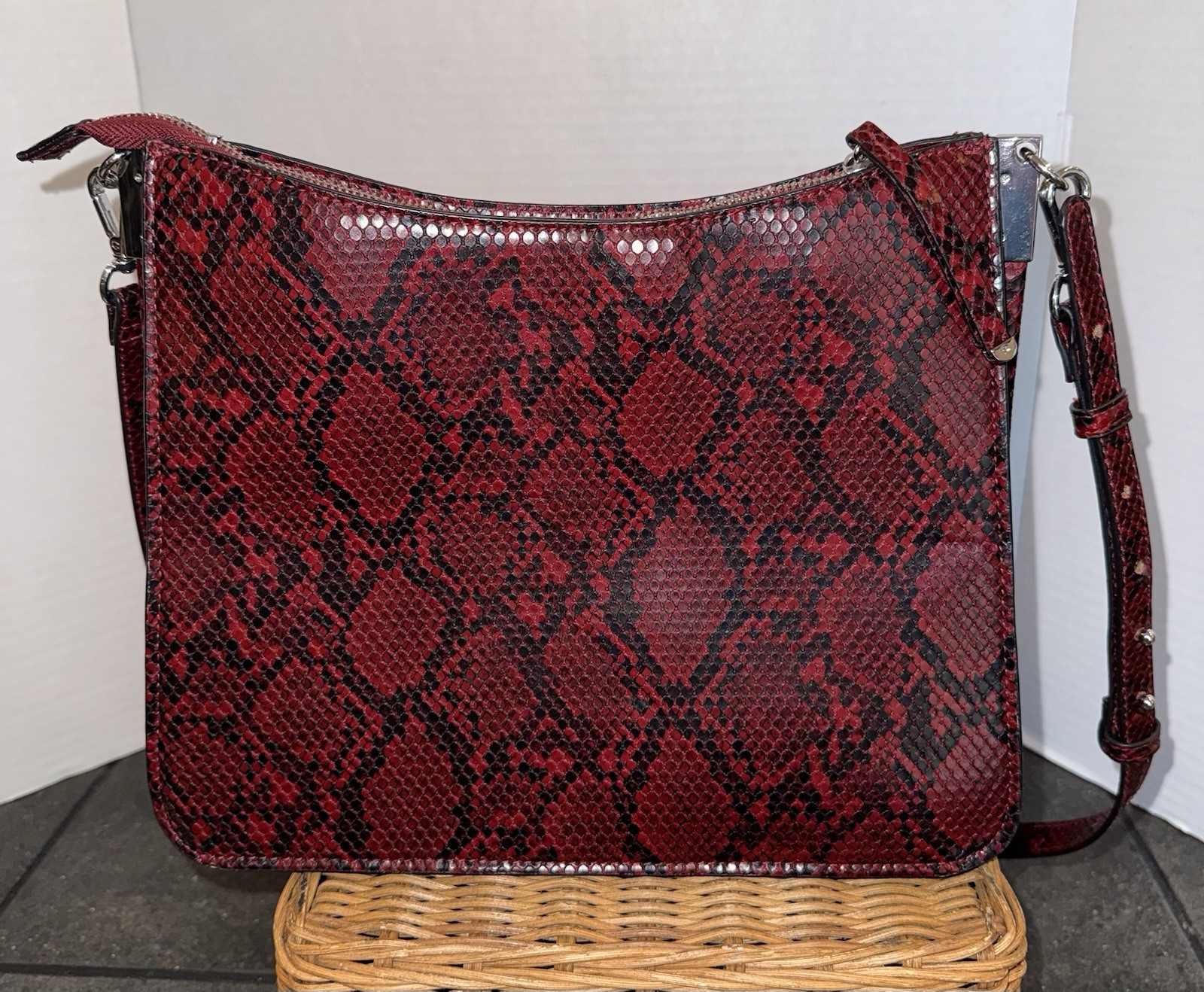 Alfani Red Black Reptile Print Cross Body Bag Purse
