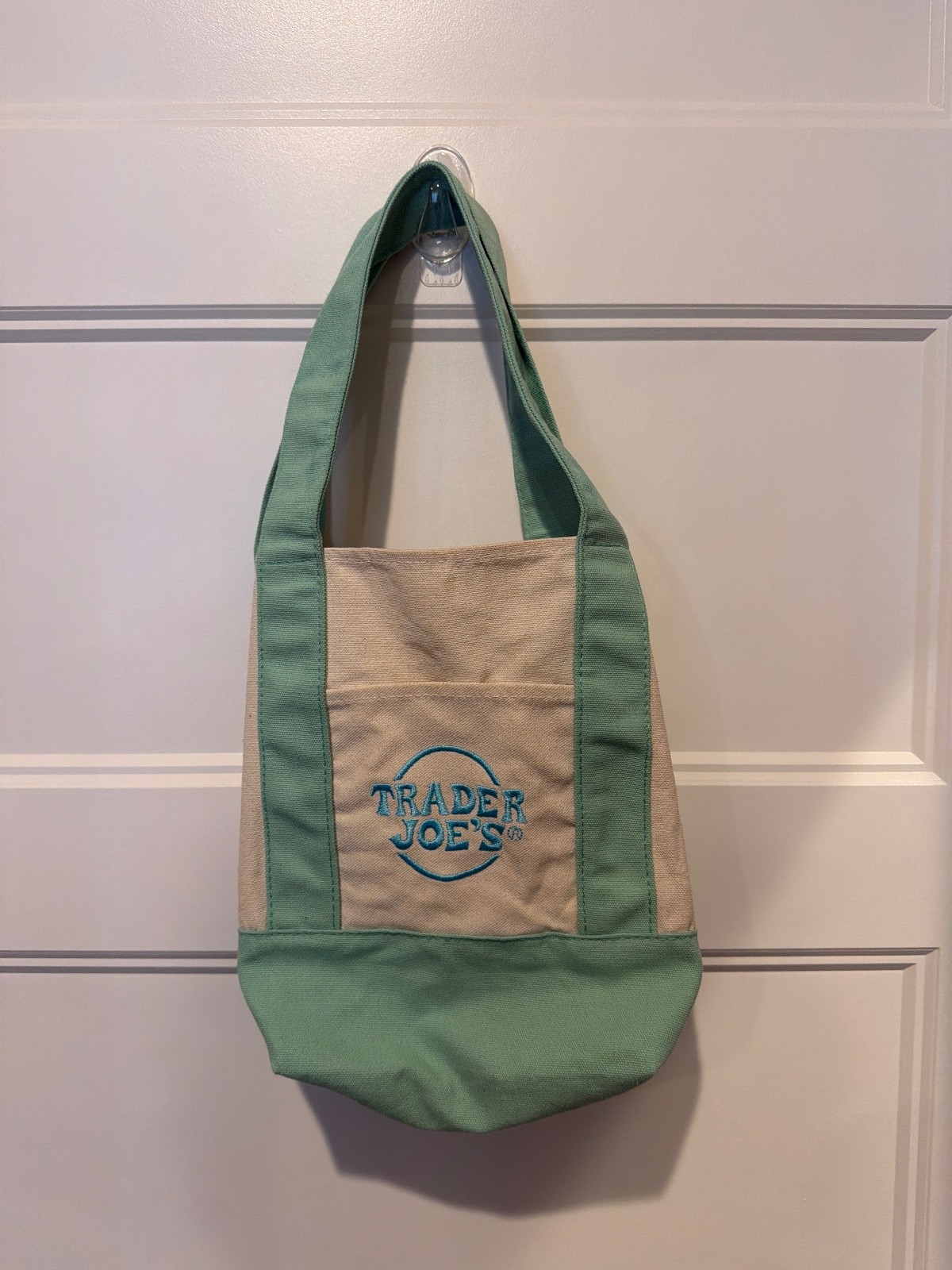 Trader Joes Small Pastel Green Double Handle Canvas Tote Shopping Lunch Bag