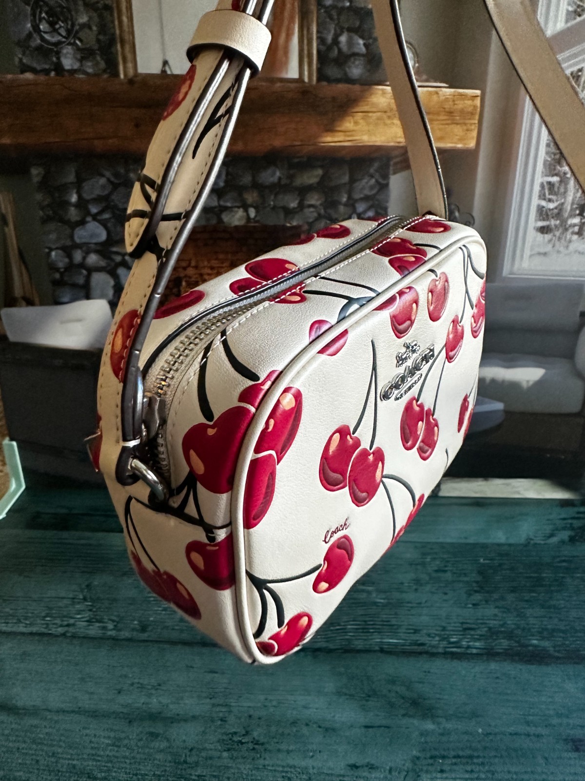 NWT Coach CAB04 Mini Jamie Camera Bag In Smooth Leather Cherry Print Chalk Multi