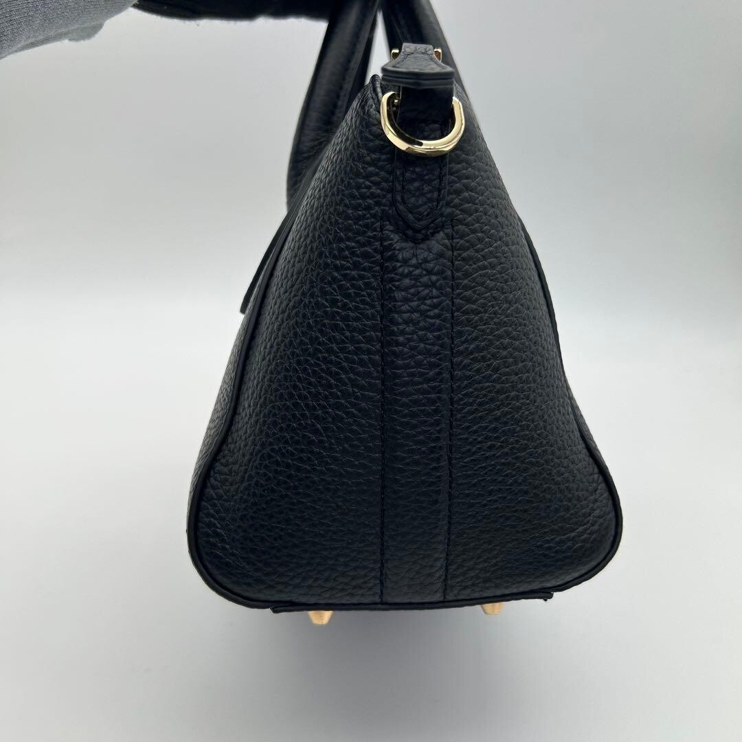 LASIEM Black Leather 2Way Shoulder Bag Adjustable Self Standing Auth