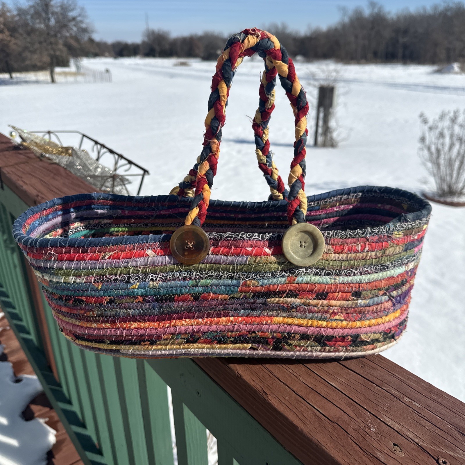 Boho Hand Woven Fabric Rag Shoulder Bag Purse Pet Carrier Cotton Fabric Strip