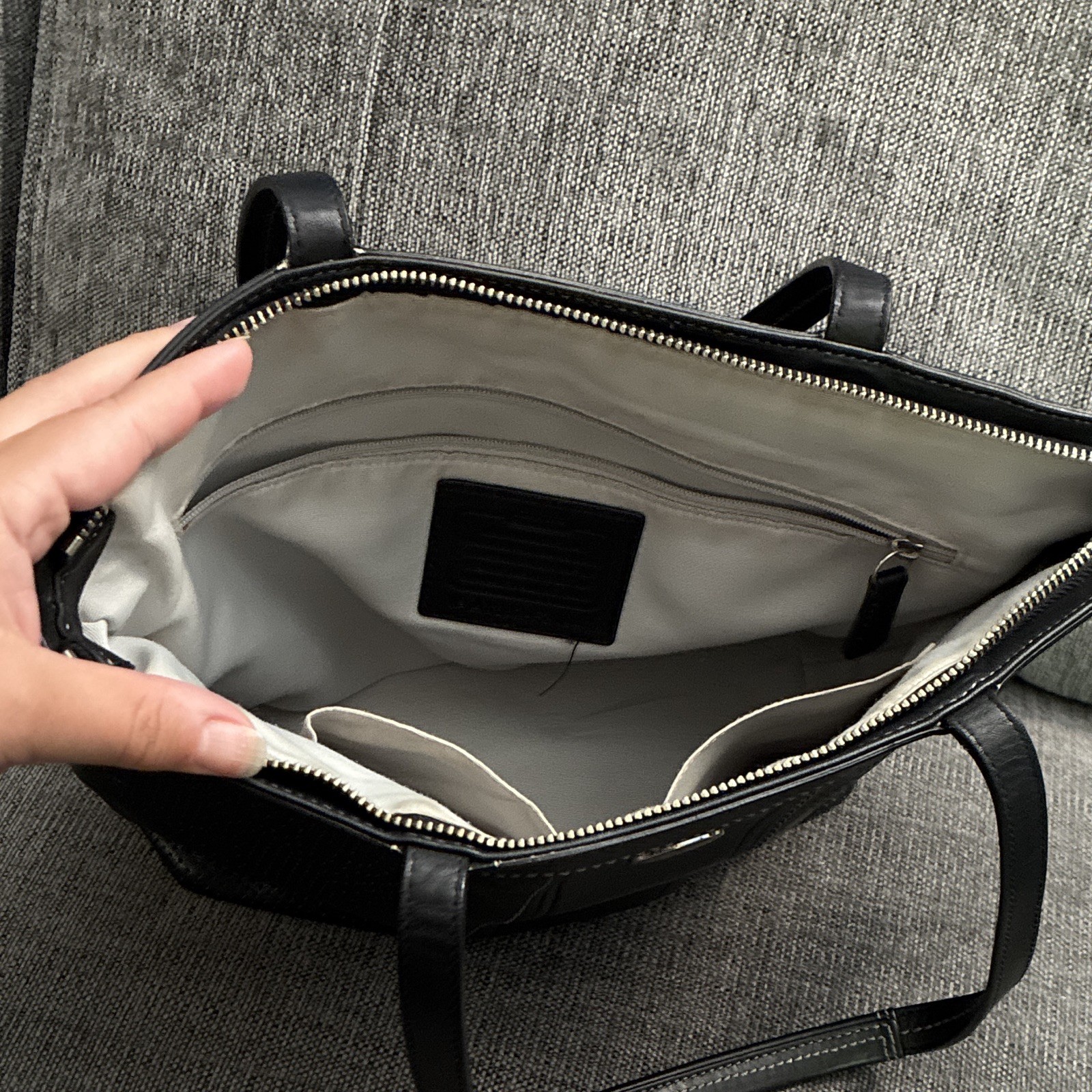 Coach Black Perforated Zip Tote, Detachable Strap, Lined, Inner Pockets